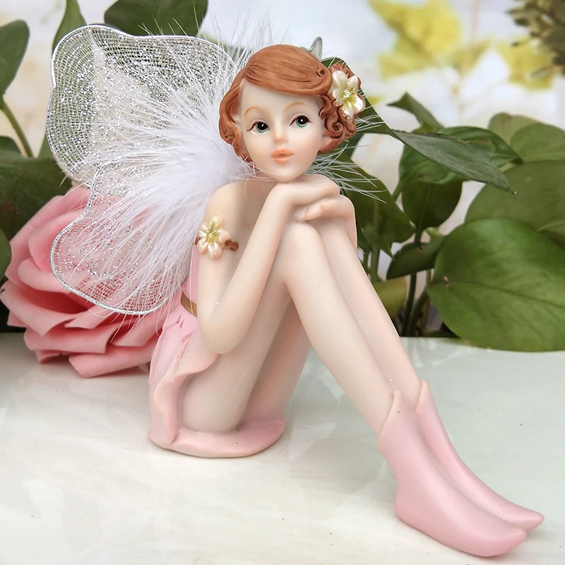 

Lovely Fairies Elf Angels Decoration Resin pink Flower Fairy Statues Ornament DIY Figurines Souvenirs Garden Wedding Cake Decor