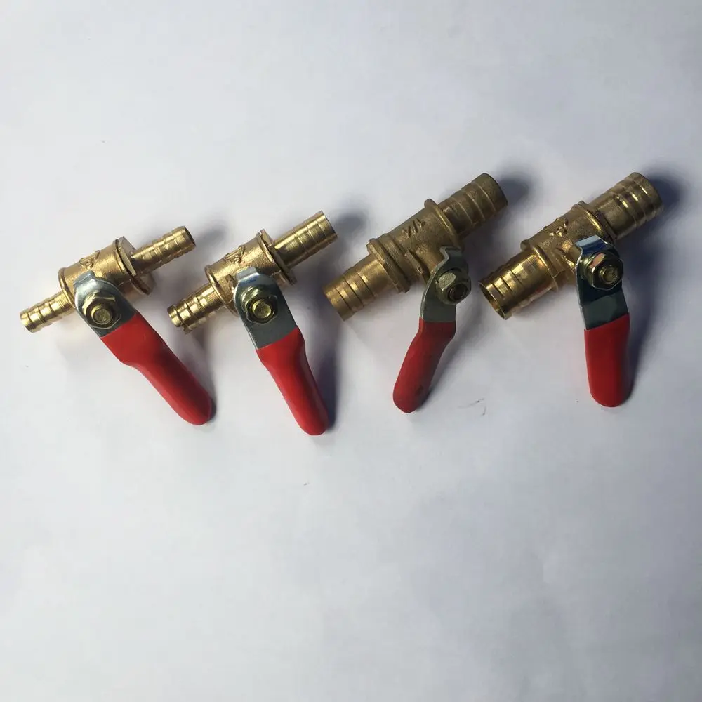 1PC Pneumatic Brass Ball Valve 6mm 8mm 10mm 12mm Double Hose Barb Full Port Red Handle