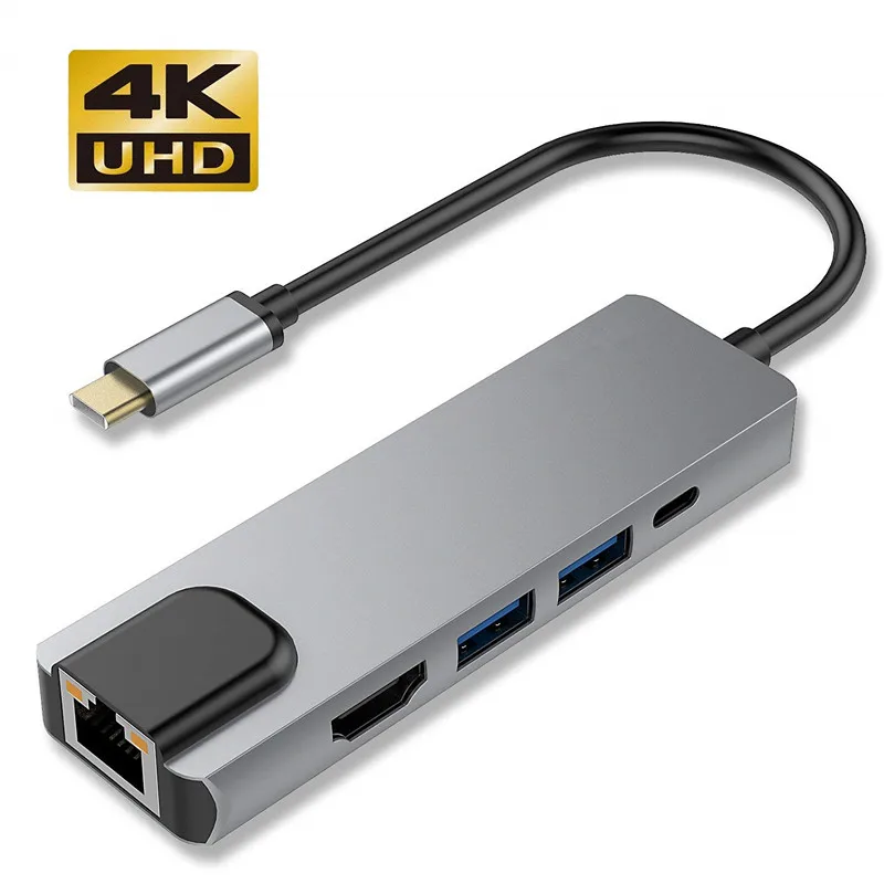 Thunderbolt 3 hub usbc Dock USB Type C to HD USB3.0 cable TF SD Card 5IN1 Adapter Splitter for Macbook Pro 2017 Dell XPS 13