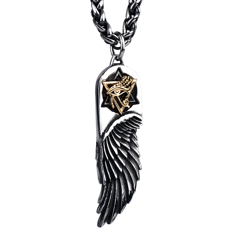 The Eye of Horus feather necklace for men  Horus Wings  stainless steel  with Cooper pendant necklace