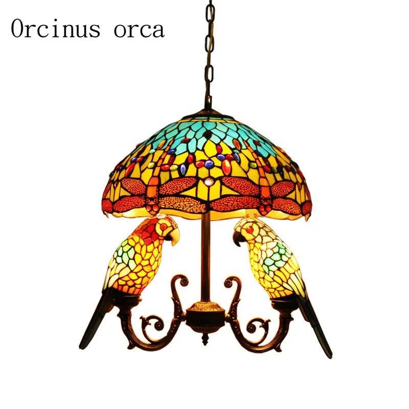 Mediterranean coloured parrot chandelier cafe restaurant bar bedroom folk style creative personality bird Chandelier