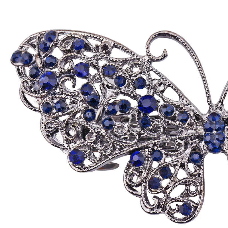 EASYA 2022 Women Girls Retro Butterfly Hair Jewelry Vintage Blue Crystal Barrettes Clips For Hairdressing