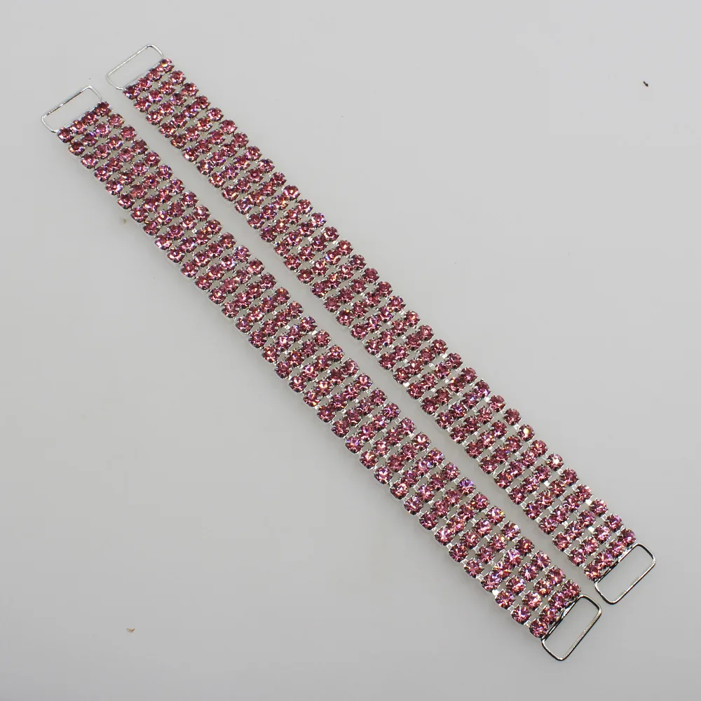 New 10Pc 4 rows 165mm pink Rhinestone Bikini Connectors/ Buckle Stunning Look Metal Chain For Swimming Wear Bikini Decoration