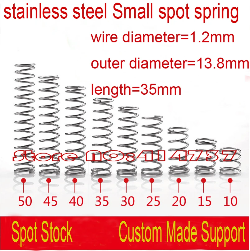 10pcs 1.2*13.8*35mm  stainless steel Small spot spring 1.2mm wire micro spring compression spring pressure spring OD=13.8mm