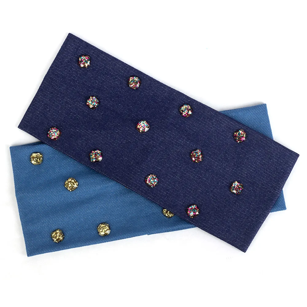 Geebro Women Summer Casual Fashion Headband Resin Sequin Bead Rhinestones Hairband For Girl Female Denim Elastic Hair Accessorie