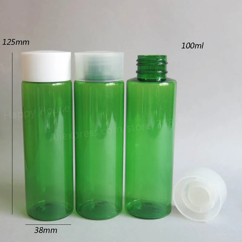 24 x 100ml Cylinder PET Green Cream Bottle Plastic Lotion and Cosmetic Packaging 100cc Makeup Container