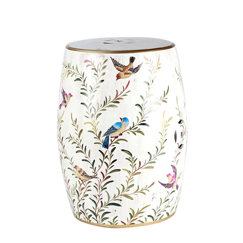 Jingdezhen Ceramic Modern White Flower And Bird Porcelain Drum stool Shoe Dressing Bathroom porcelain stool