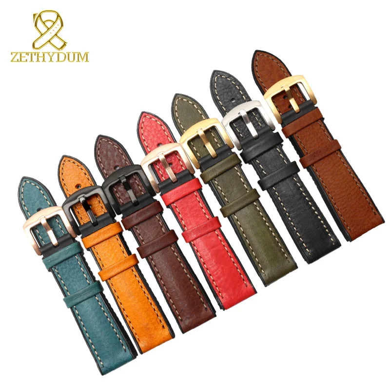 Genuine leather bracelet rubber bottom Italian leather watch strap 18 20 22 24mm band waterproof Silicone base watchband