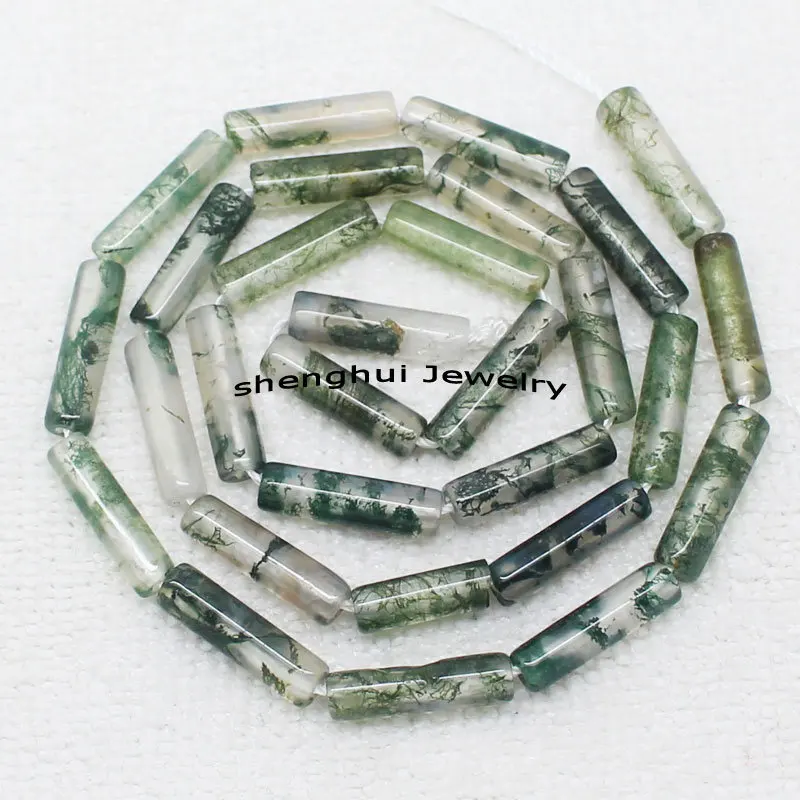 4x14mm Natural Grass agates Tube Loose Beads 15