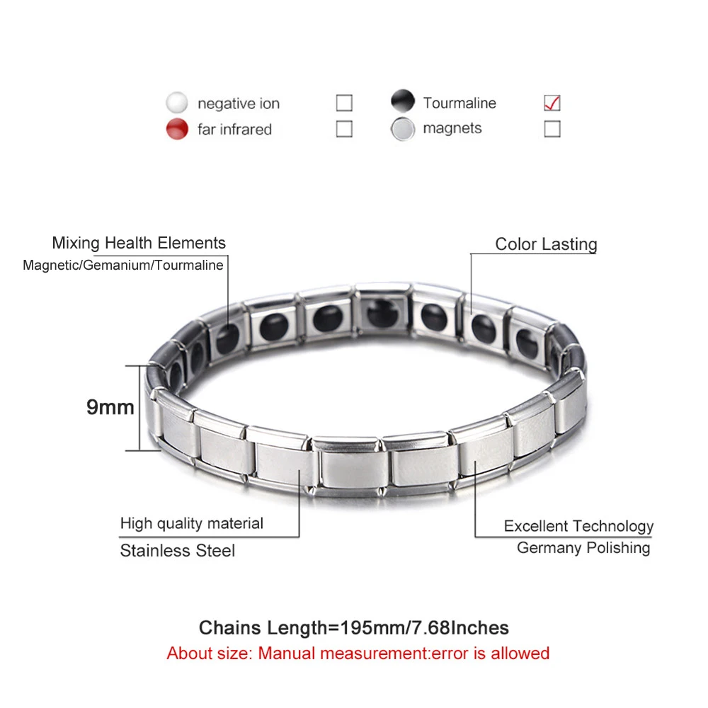 Hot Sell Fashion Stainless Steel Tourmaline Magnetic Bracelets for Women Men Male Bio Health Care Bracelet & bangle