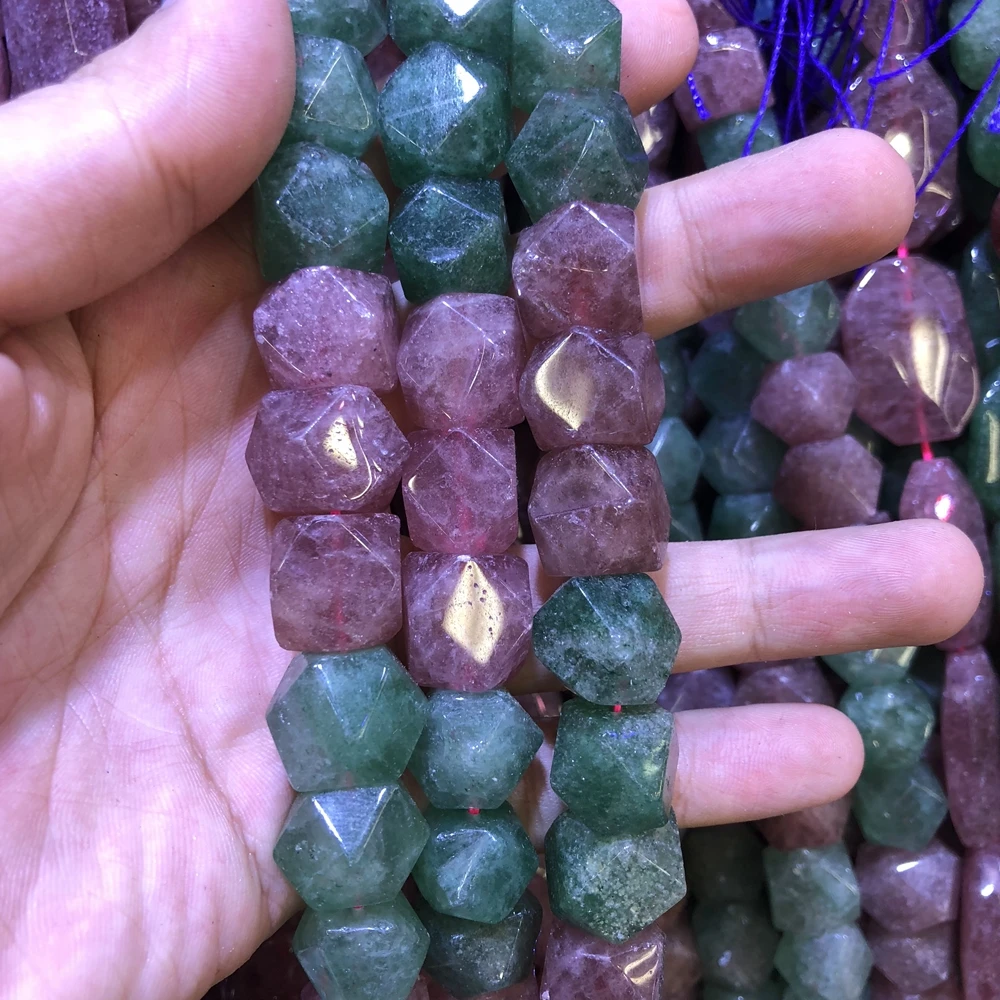 Wholesale 2strings Natural Multi Strawberry Quartz Gem Stone Faceted Nugget Beads,Genuine Gem Jewelry Making Beads,15.5