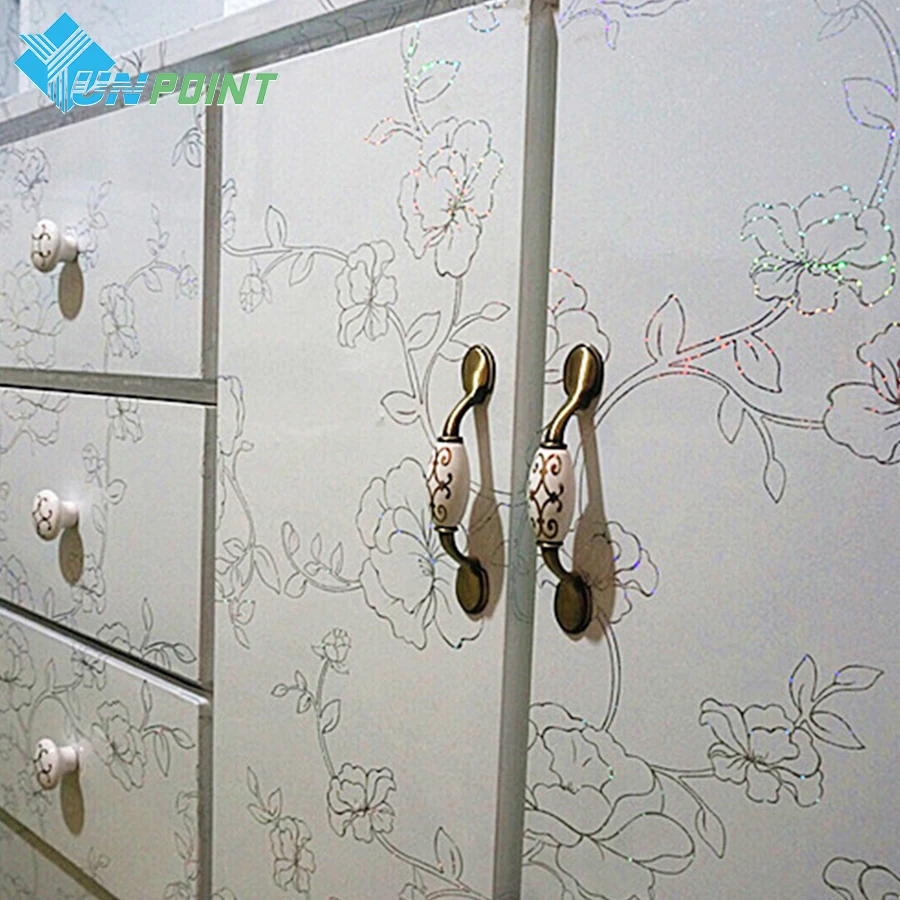 

Laser Flower Wall Sticker Self-Adhesive Furniture Decorative Film Fridge Decal Old Cabinet Wardrobe Refurbished Waterproof Paper