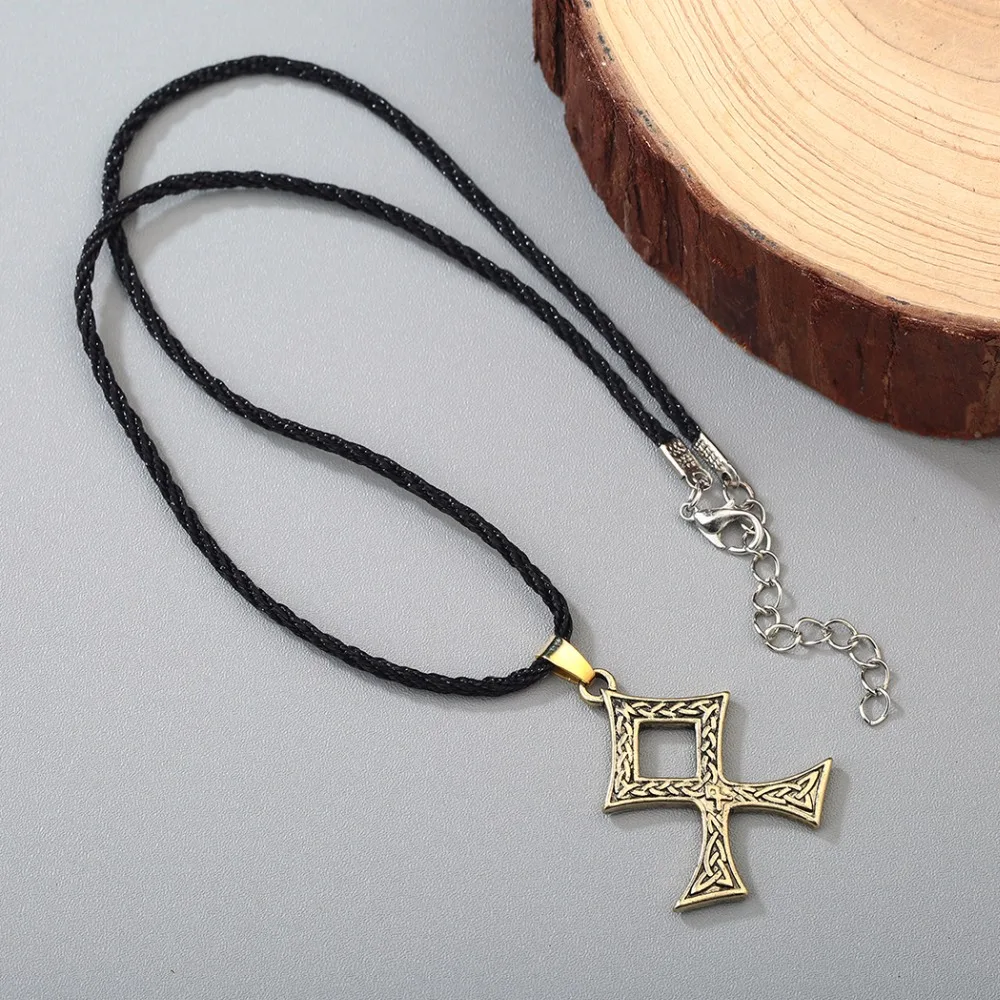 Kinitial Viking Runes Pendants & Necklaces Norse Amulet Rune Cross Knot Necklace Men Pagan Talisman Pendant Charm Choker Jewelry