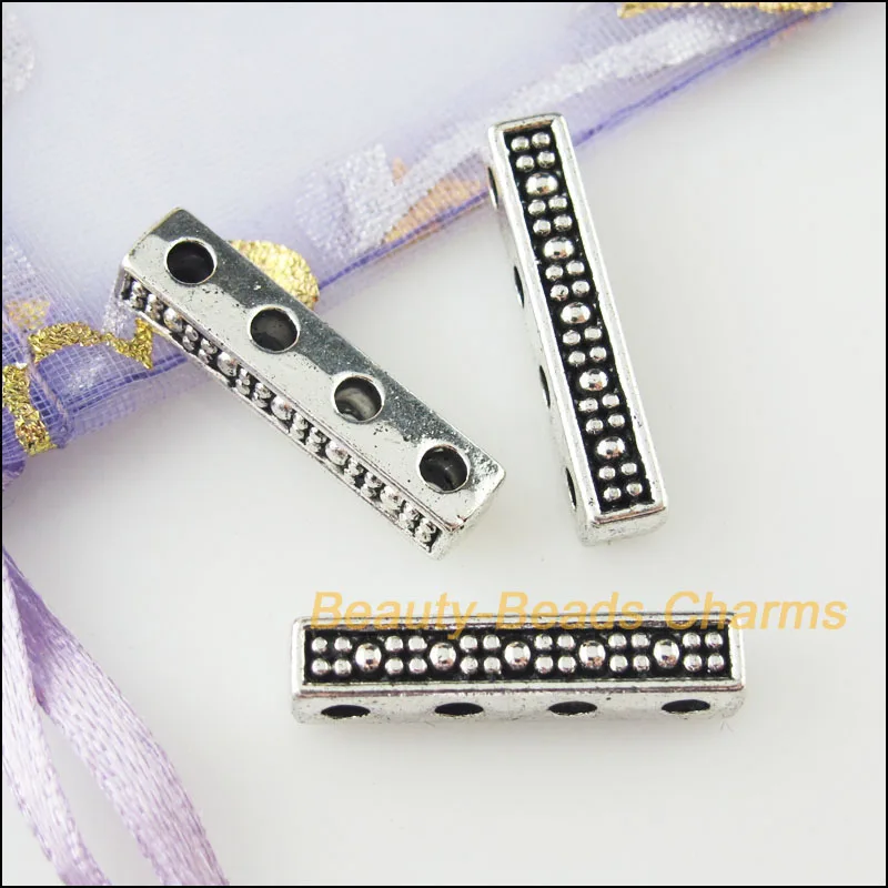 12Pcs Tibetan Silver Color 4-4 Holes Spacer Beads Bars Charms 22mm