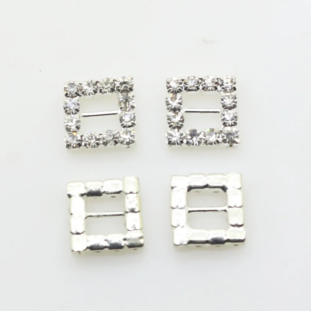 Small Buckles 10Pcs/Lot Metal 10mm Rhinestone Buckle Sliders For Bags Clear Crystal Ribbon Buckles For Wedding Decoration