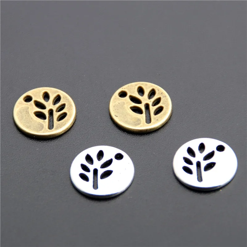 50 Pcs  Silver Color/bronze Mini Round Leaf Charm Diy Findings Jewelry Accessories Jewelry 12mm A990