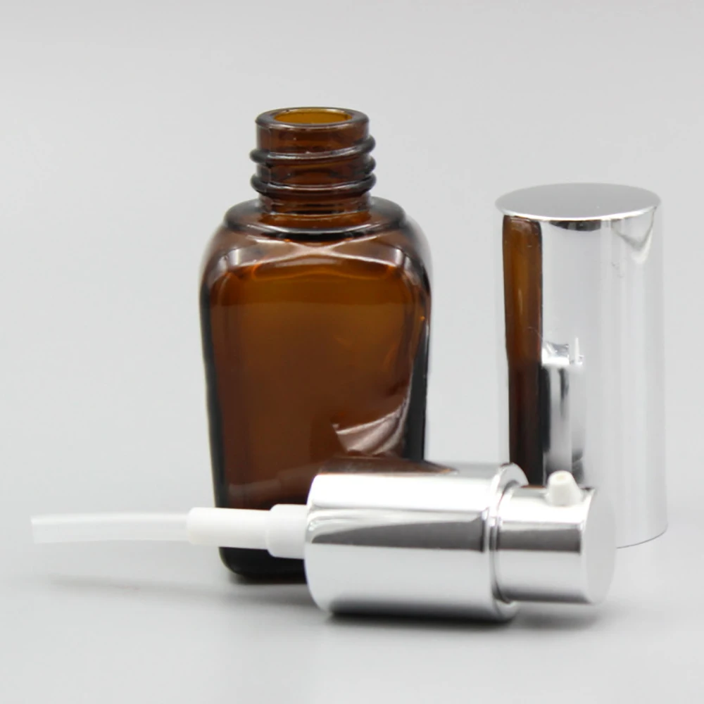 Amber Lotion Bottle with Gold/Silver/Black Pump Cap, 20ml Square Bottle