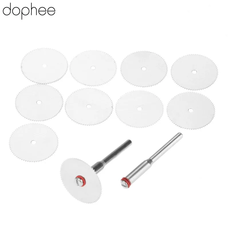 dophee 10Pcs 22mm Wood Saw Cutting Discs Rotary Stainless Steel Cut Off Wheel with 2 Mandrels for Mini Drill Rotary Tool Dremel