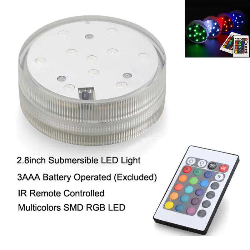 

Free Shpping (12 pieces/lot) 10 Multi-colors LED vase light,submersible led light, 3AAA battery operated led lamps for wedding