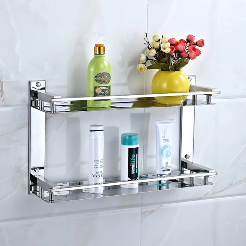 

Vidric DIY 304 Stainless Steel Shelves Bathroom Glass Rack Two Layers Bathroom Makeup Rack Washbasin Storage Rack Prateleiras