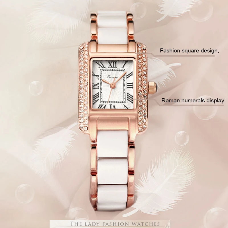 Kimio Brand Women Quartz Watches Silver Diamond Pearl Dial Dress Wristwatch Female Classic Imitation Ceramics Watch montre femme