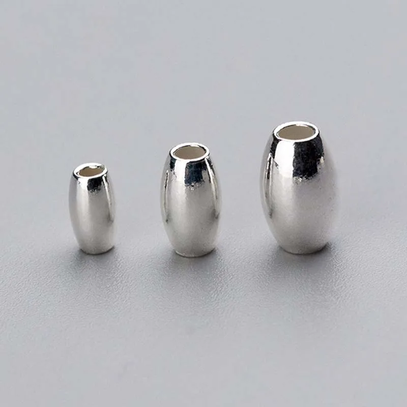 5pcs/lot 925 Sterling Silver Glossy Olive Shape Loose Silver Beads Fancy S925 Silver Space Beads DIY Jewelry Making Supplier