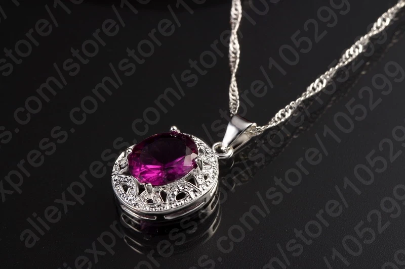 Elegant Women 925 Sterling Silver Color Purple Crystal Pendants Necklaces Earring Ring Set for Wedding Engagement Jewelry Gift