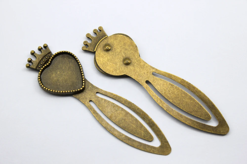 ZEROUP BA-017 10pcs/lot 20mm Cabochon Setting antique bronze plated crown of heart bookmark blank settings jewelry making