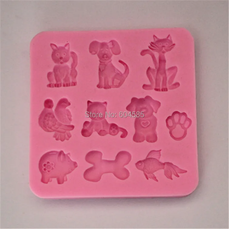 cute cat dog fish bird pig silicone fondant cake molds soap chocolate mould for the kitchen baking clay mould  FM150