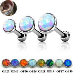 1Pc Silver Color Opal Stone Ear Tragus Cartilage Helix Stud Piercing Body Jewelry Retainers Earring Barbell Stud 16g