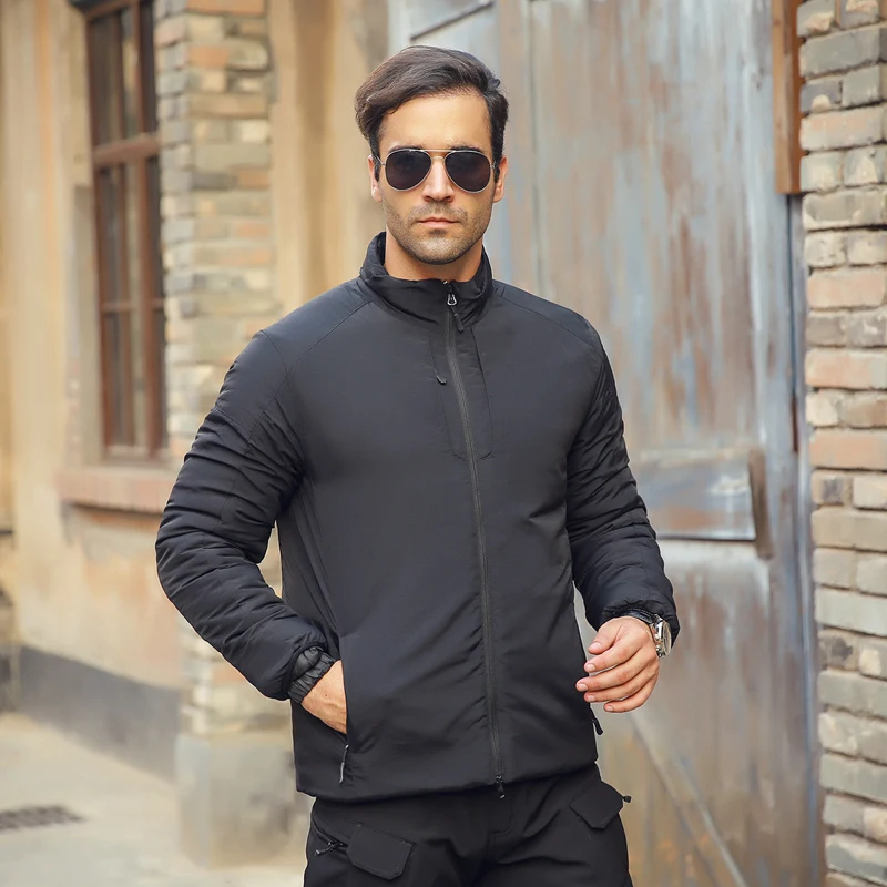 Men cold-proof cotton-padded jacket Military Parkas thin padded Coat Multi-purpose Pockets Zipper Design Tactical Trench Coat