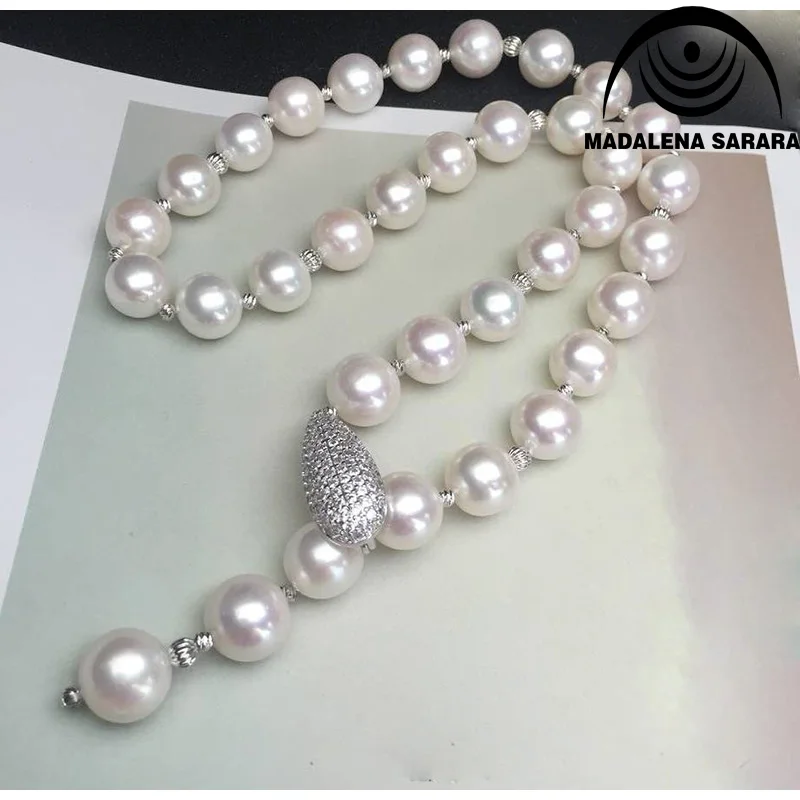 MADALENA SARARA  9mm AAA  Freshwater Pearl Chain Necklace Natural White Beaded Pearl Making 18