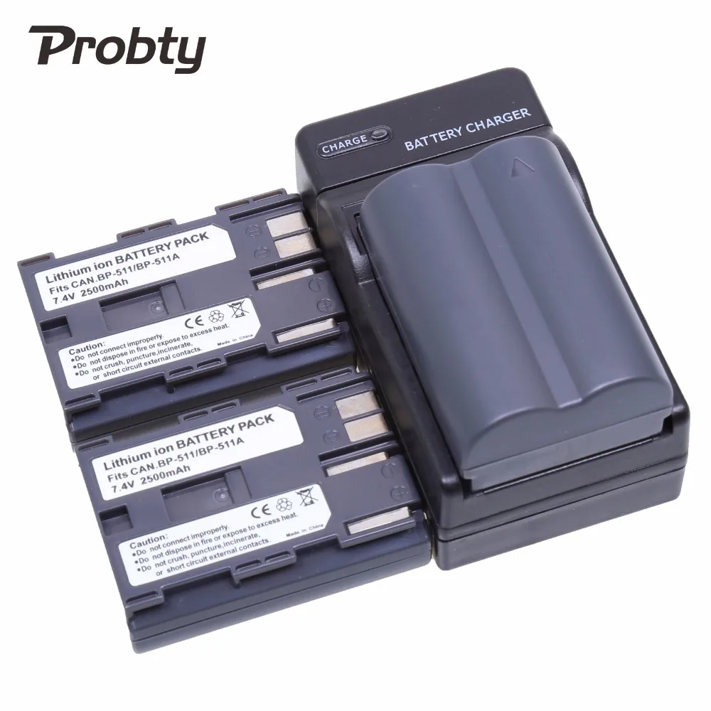 PROBTY 3Pcs BP-511 BP 511 511A Battery + Charger For Canon 300D 5D 10D 20D 30D 40D 50D PowerShot G1 G2 G3 G5 G6 90 90IS Camera