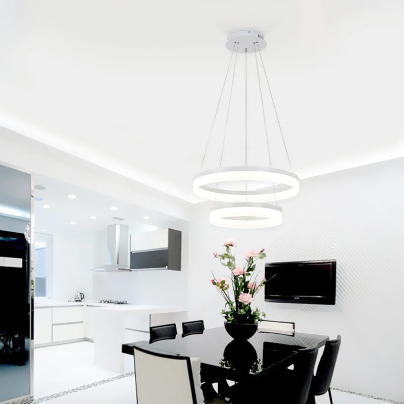 Plafonnier LED suspendu avec anneau rond, intensité réglable, design moderne, luminaire décoratif de plafond, idéal pour un restaurant, un foyer, une chambre à coucher ou une salle à manger