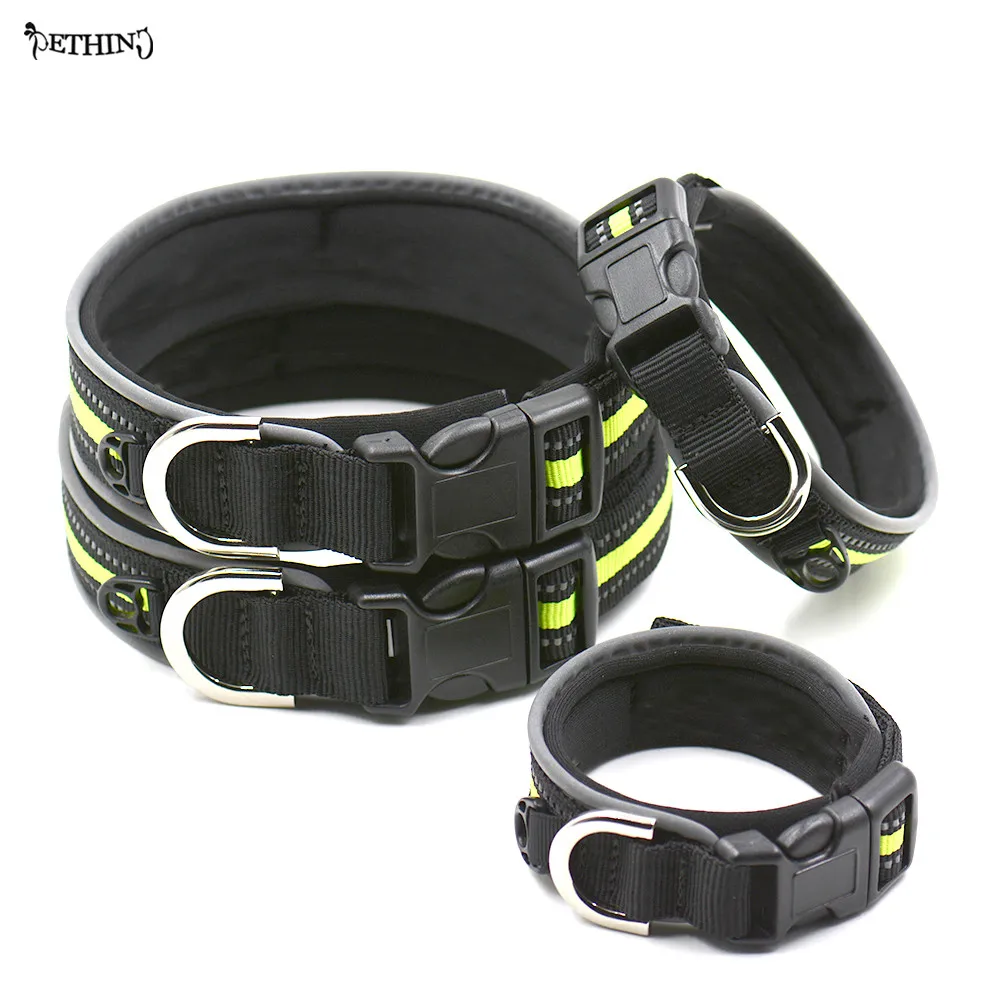 

Newly Designed Magic Tape Size Adjustable Pet Dog Collar Cat Dog Padded Collar Reflective Green Color S M L XL Large Dog Collar