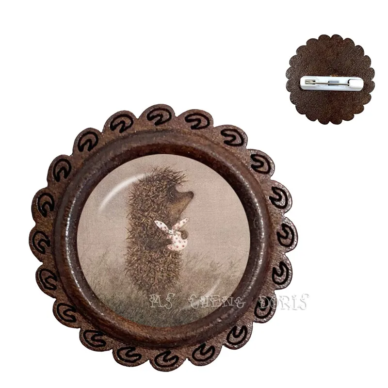 Vintage jeż broszka specjalna moda zwierząt spinki biżuteria broszki szpilki drewno kołnierz Pin dla kobiet prezent