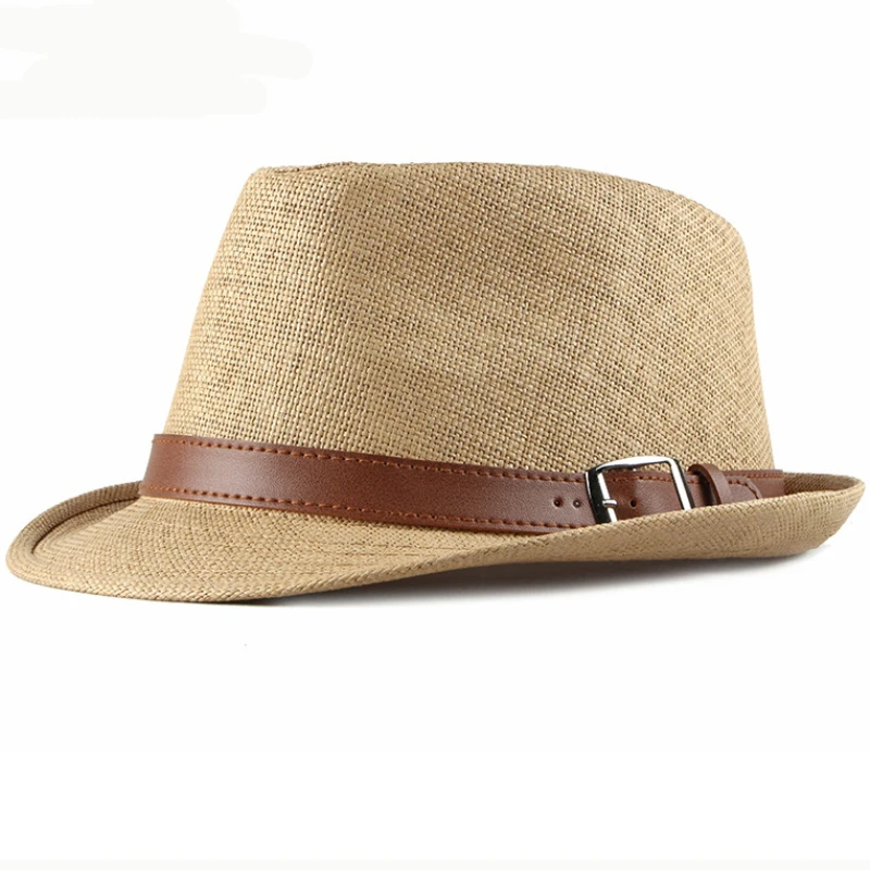 HT2490 Summer Hats for Men Beach Hat Vintage Short Brim Straw Sun Hats with Belt Korea Style Male Fedoras Panama Hat Summer