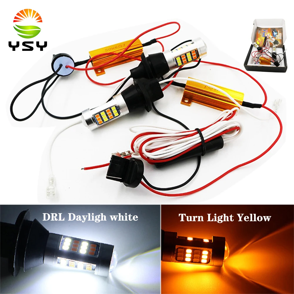 YSY 1set Error Free Canbus Dual Color T20 7440 42SMD 2835 W21W 7440 LED Bulb Car Reverse Turning Signal Lights DRL White/Amber