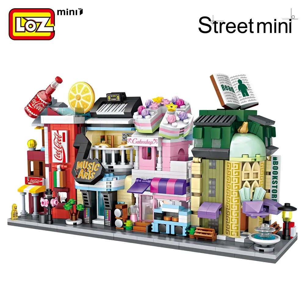 LOZ Mini Bricks Architecture Mini Street Model Cake Store Shop Building Assembly Toy City Square Block Set Kids Gift Bookstore