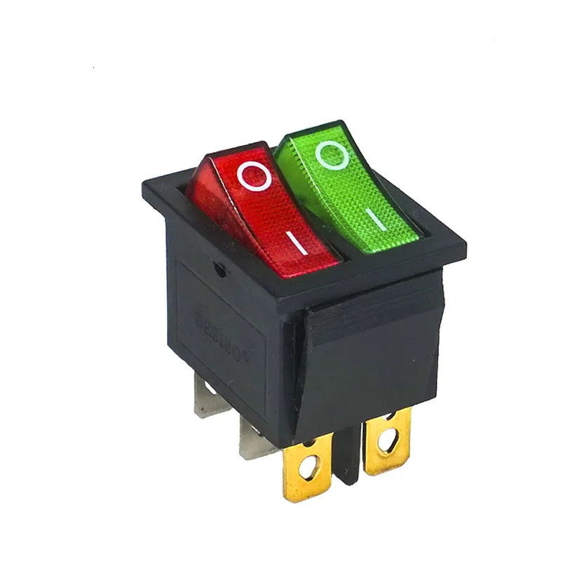 3 Stks/partij 31*25Mm Rood/Groen Lamp Light Dpst 6PIN Snap-In On/Off Positie snap Boot Rocker Switch 16A/250V Hoge Kwaliteit Koper