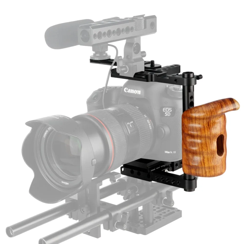 Niceyrig-dslrカメラスタビライザー,木製ハンドル付きカメラケージ,canon,nikon,panasonic,写真スタジオキット用