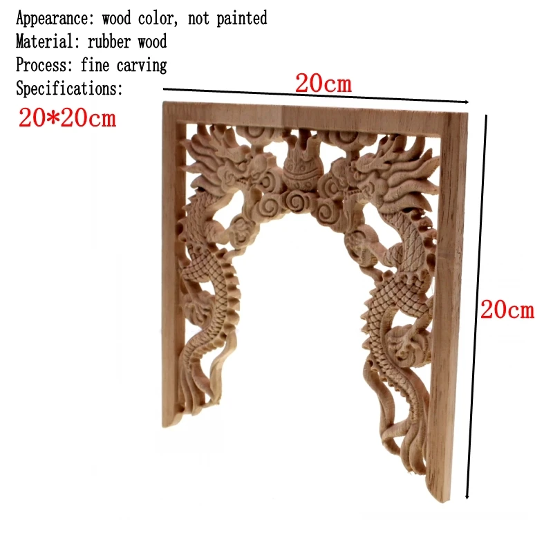 RUNBAZEF Chinese Niches Double Dragon Play Bead Floral Wood Carved Corner Applique Wooden Carving Decal Furniture Decor Crafts