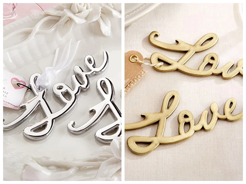 (30 Pieces/lot) Elegant Wedding guest favors of Silver and Gold Love Bottle Opener Wedding gifts For Event and Party favors