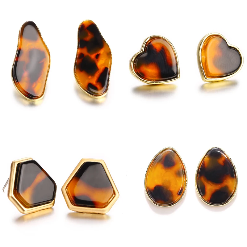 gold color brief punk leopard geometric acrylic acetic acid stud earrings for women good quality alloy nickel free fj343