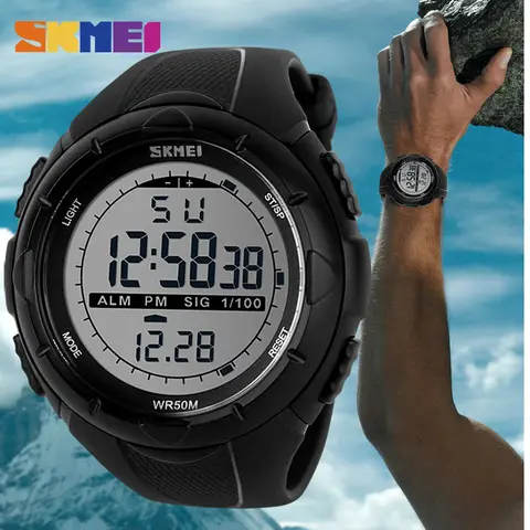SKMEI Мужские цифровые спортивные часы 1025 с подсветкой и водозащитой — внешний вид товара