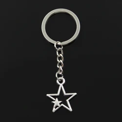 패셔너블한 금속 키 체인, 앤티크 브론즈 실버 컬러, 도금 할로우 더블 스타, 27x21mm 펜던트, 30mm 키 링