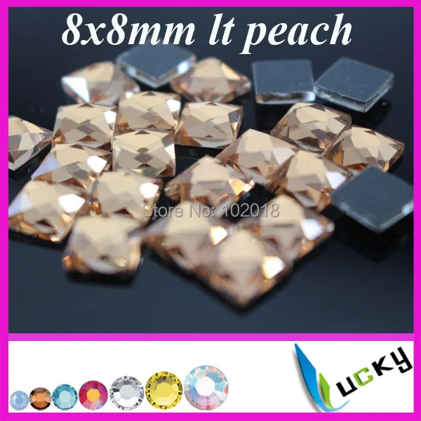 Free shipping 2014 new design mirror hotfix strass!288pcs 6x6mm square shape lt peach color hot-fix crystal rhinestones