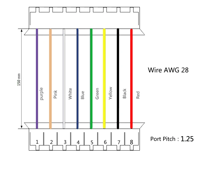 Mini. Micro 1.25 mm T-1 8-Pin conector w /. x 10 sets.8pin (1.25mm-1.25mm)F