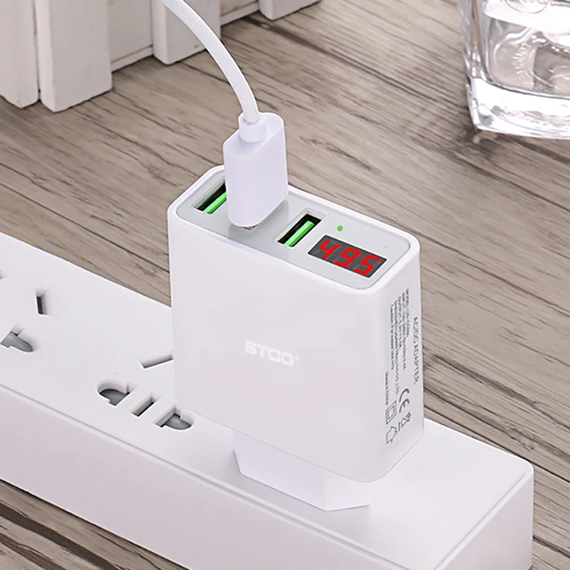 STOD Multiple Port 3 USB Charger LED Show Real Time Charging For Redmi Samsung Realme POCO Mobile Phone Charge AC Wall Adapter