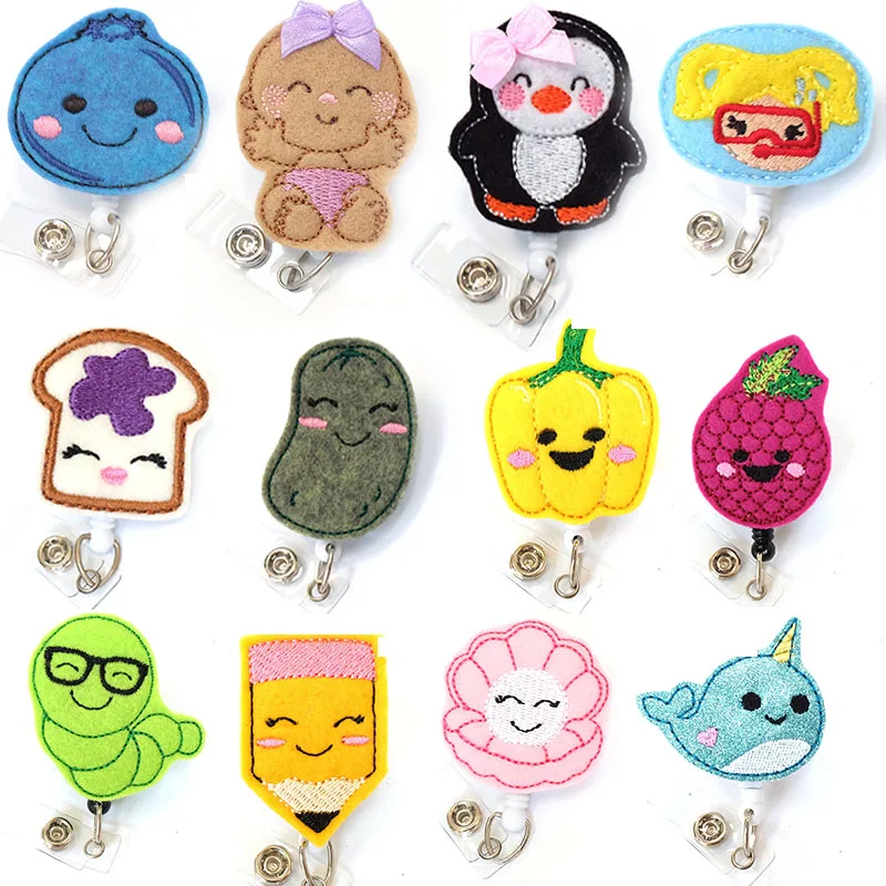 20 pcs/lot Wholesale Cute Retractable Nurse Felt ID Badge Card Holder Reel